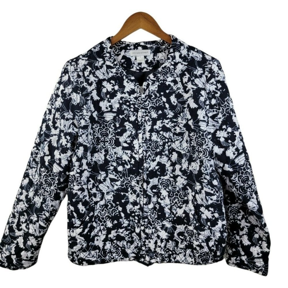 Christopher Banks Size Medium Quilted Jacket career Coat Floral Textured Navy